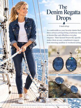 The Denim Regatta Drop Silver Leverback Earrings - 1 Inch